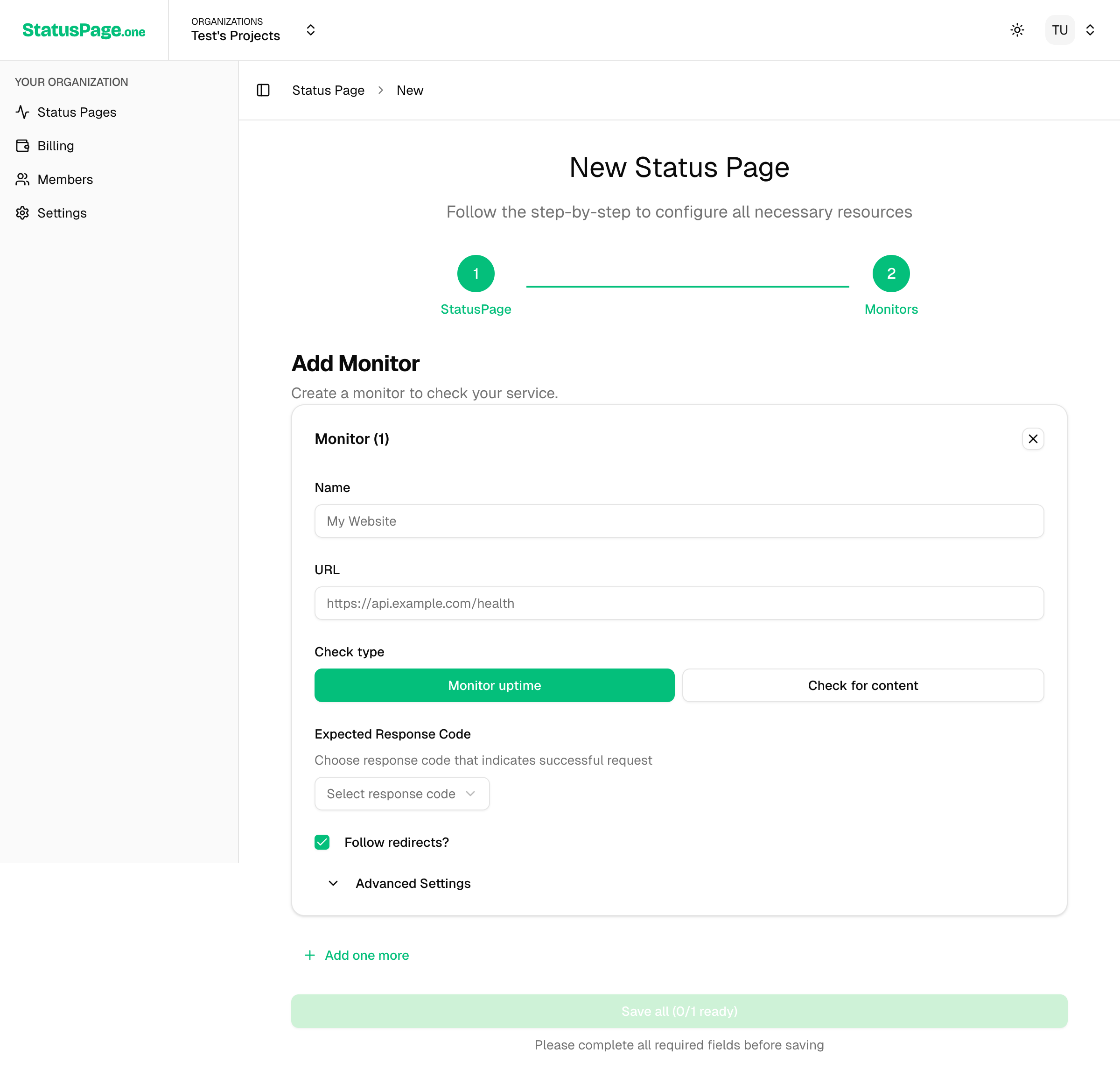 Monitor Creation Form