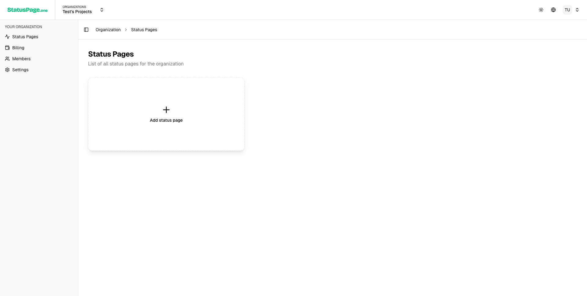 Status Pages Dashboard